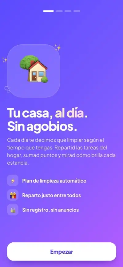 Animación: crear la casa en Casa al Día eligiendo estancias, personas y minutos de limpieza al día